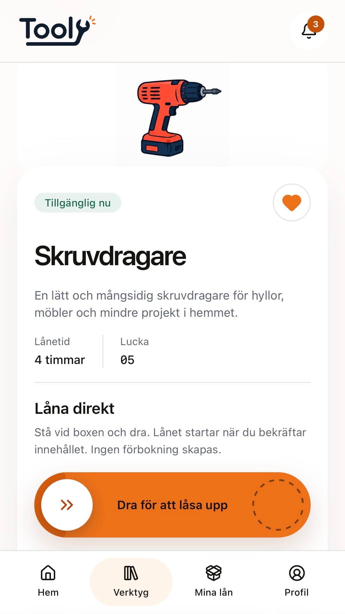 Detaljvy för en skruvdragare med reglaget Dra för att låsa upp